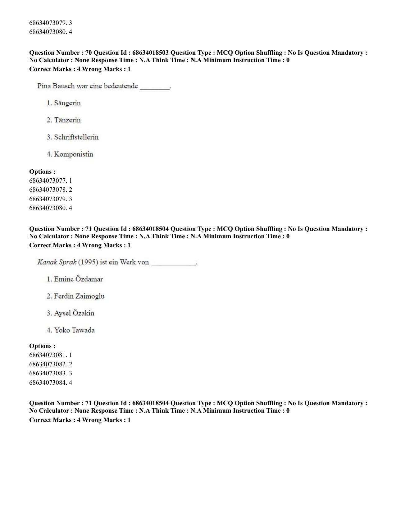 CUET PG 2023: LAQP12 – German(HINDI) - Shift 3 (13-06-2023) Question Paper - Page 99