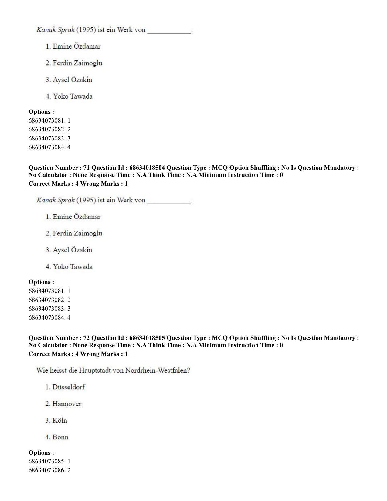 CUET PG 2023: LAQP12 – German(HINDI) - Shift 3 (13-06-2023) Question Paper - Page 100
