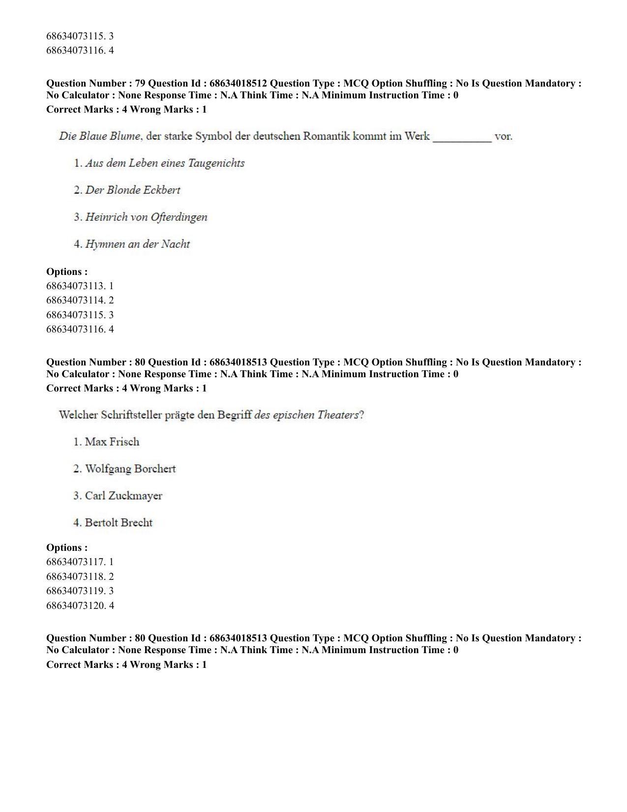 CUET PG 2023: LAQP12 – German(HINDI) - Shift 3 (13-06-2023) Question Paper - Page 110