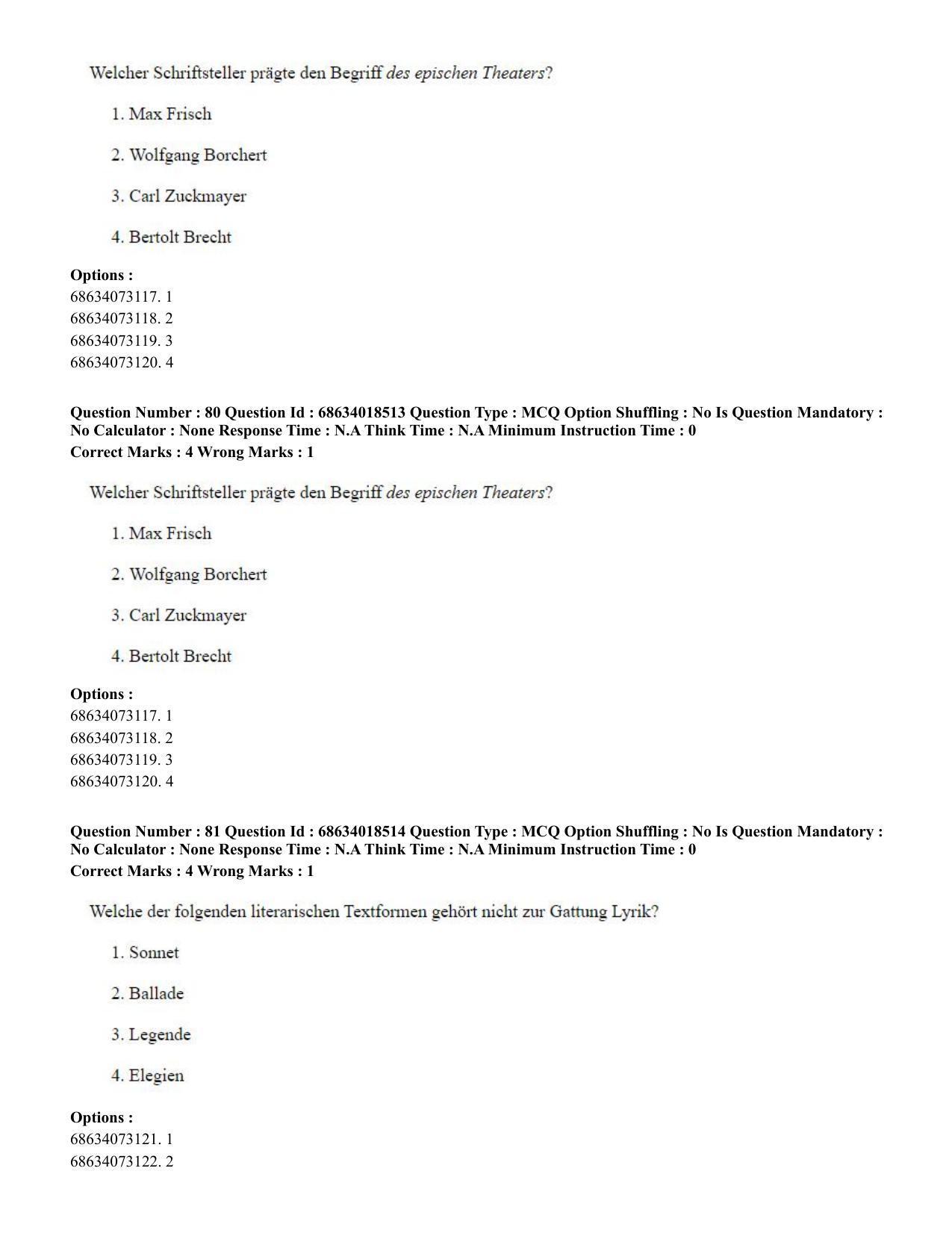 CUET PG 2023: LAQP12 – German(HINDI) - Shift 3 (13-06-2023) Question Paper - Page 111