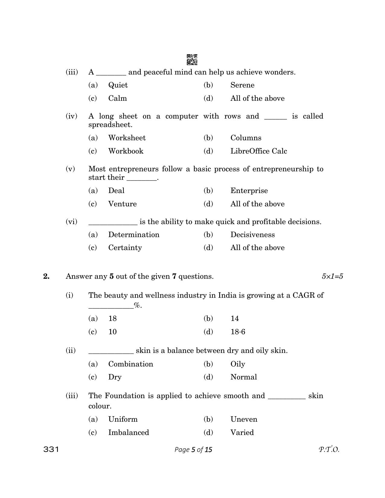 CBSE Class 12 331 Beauty And Wellness 2023 Question Paper - Page 5