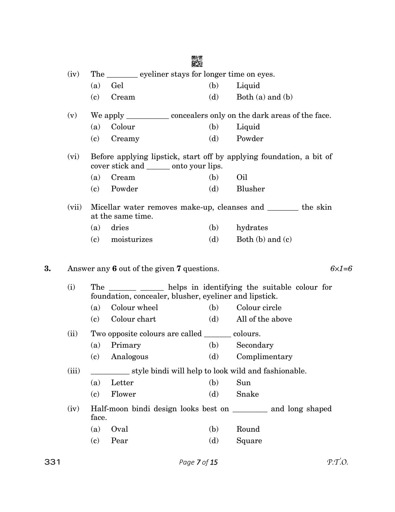 CBSE Class 12 331 Beauty And Wellness 2023 Question Paper - Page 7