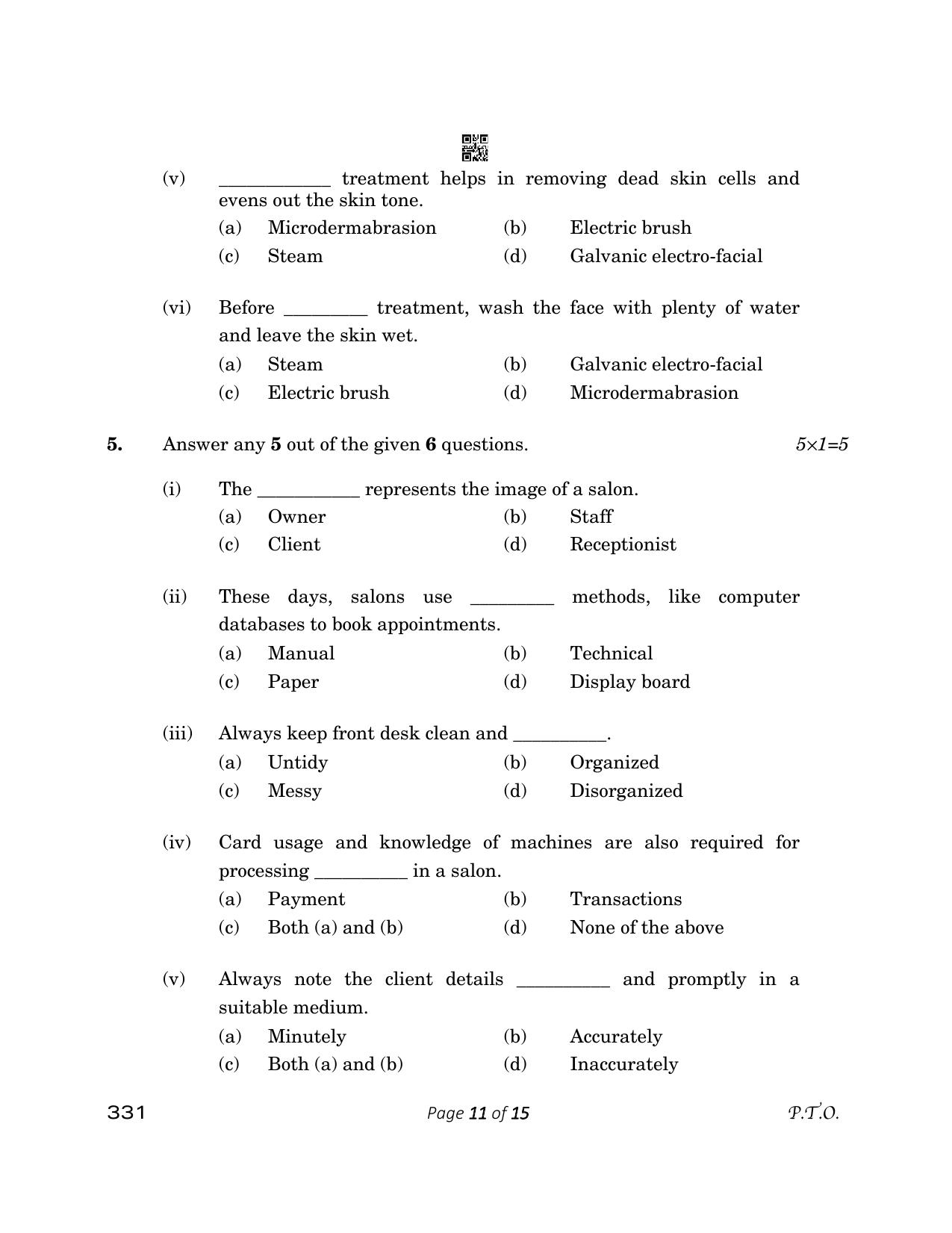 CBSE Class 12 331 Beauty And Wellness 2023 Question Paper - Page 11