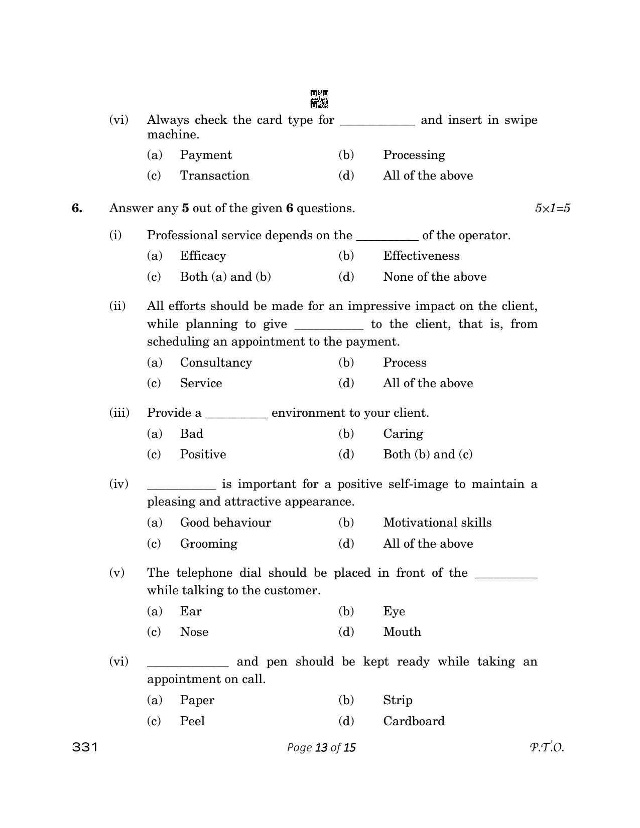 CBSE Class 12 331 Beauty And Wellness 2023 Question Paper - Page 13