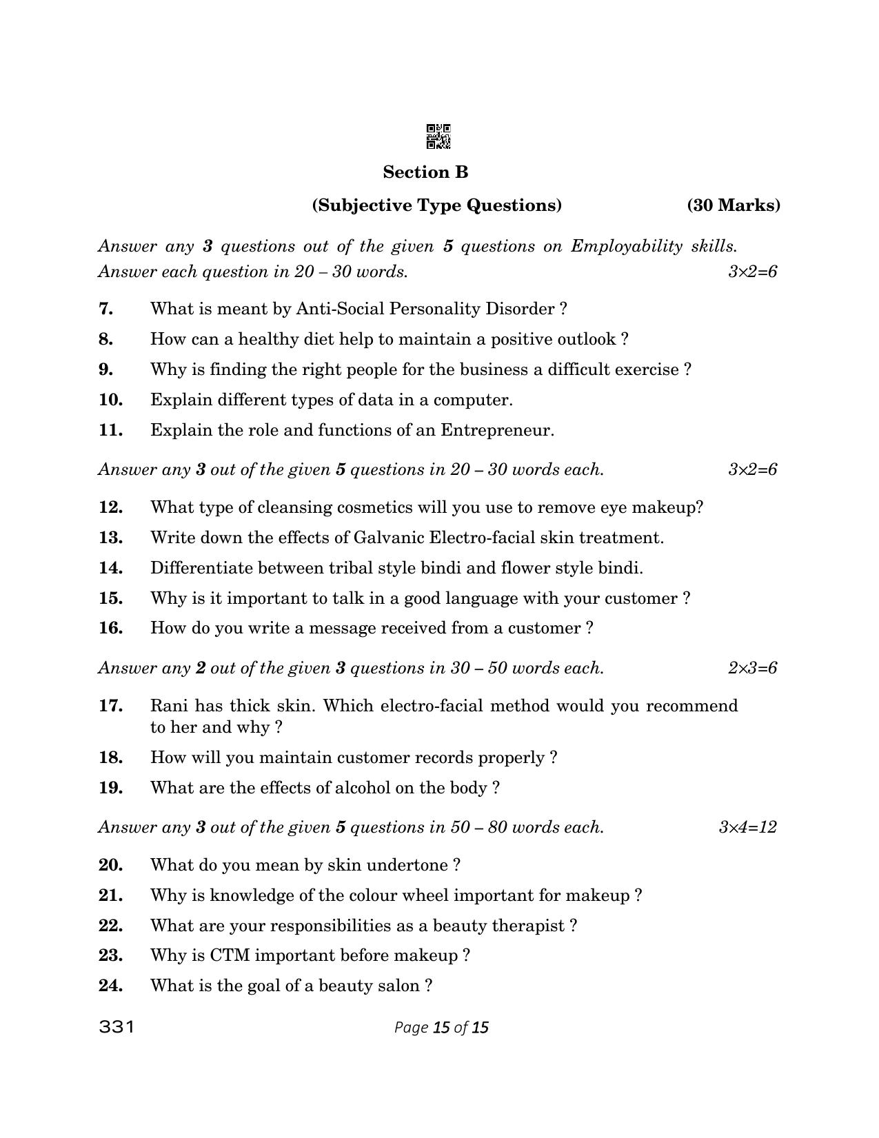 CBSE Class 12 331 Beauty And Wellness 2023 Question Paper - Page 15