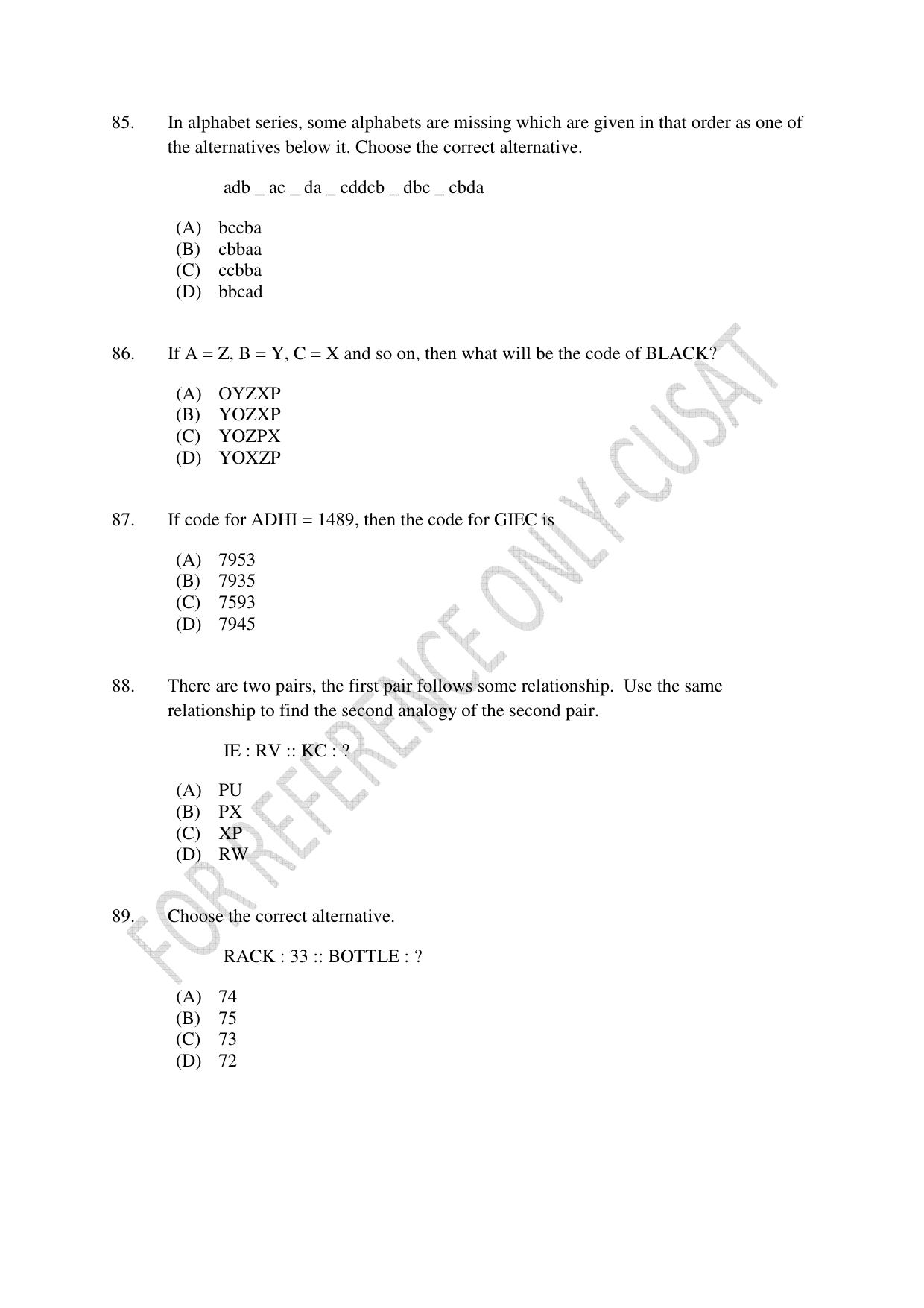 CUSAT CAT 2022 MCA Question Paper - Page 24