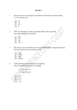 CUSAT CAT 2022 MCA Question Paper