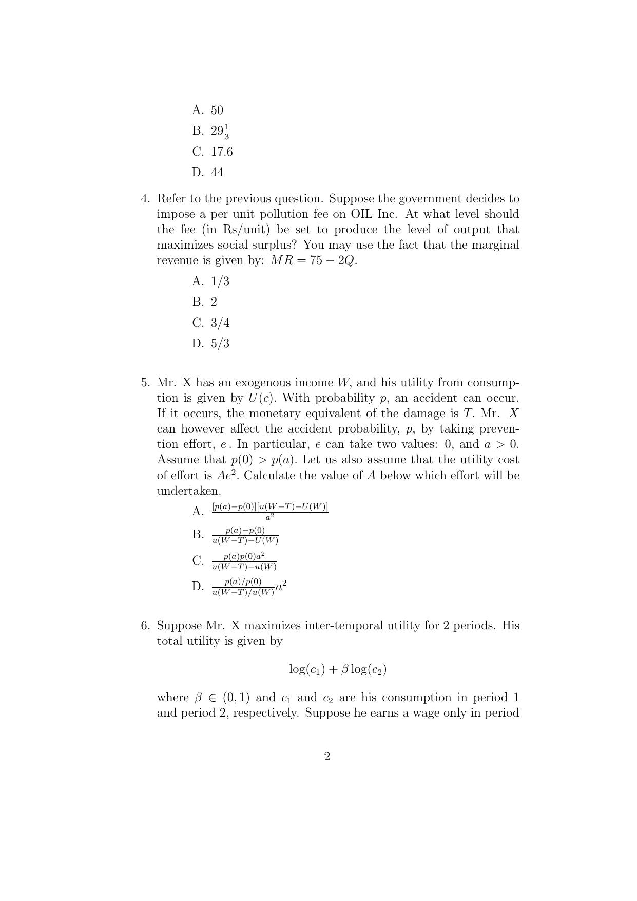 ISI Admission Test M.S.(QE) PEB 2017 Sample Paper - Page 2