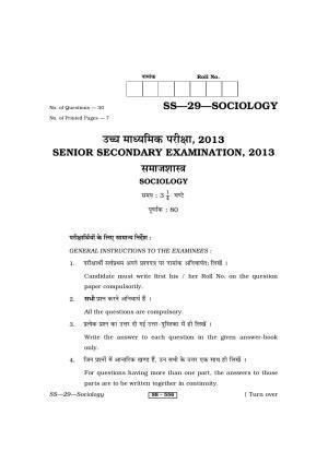 Class 12 2013 Sociology RBSE Question Paper