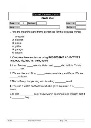 Worksheet for Class 3 English Assignment 39