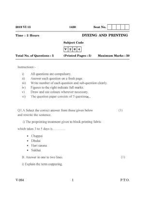 Goa Board Class 12 Dyeing and printing   (June 2019) Question Paper