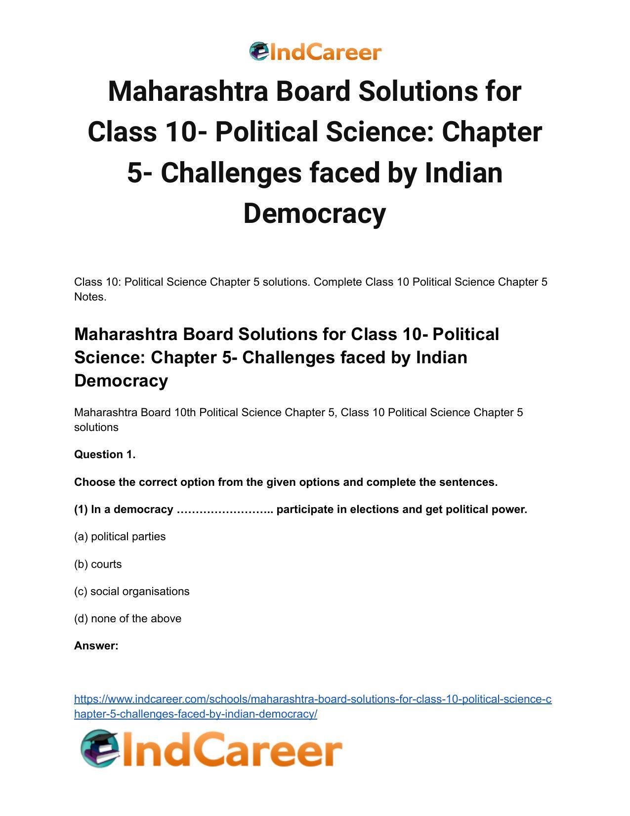 Maharashtra Board Solutions for Class 10- Political Science: Chapter 5- Challenges faced by Indian Democracy - Page 2