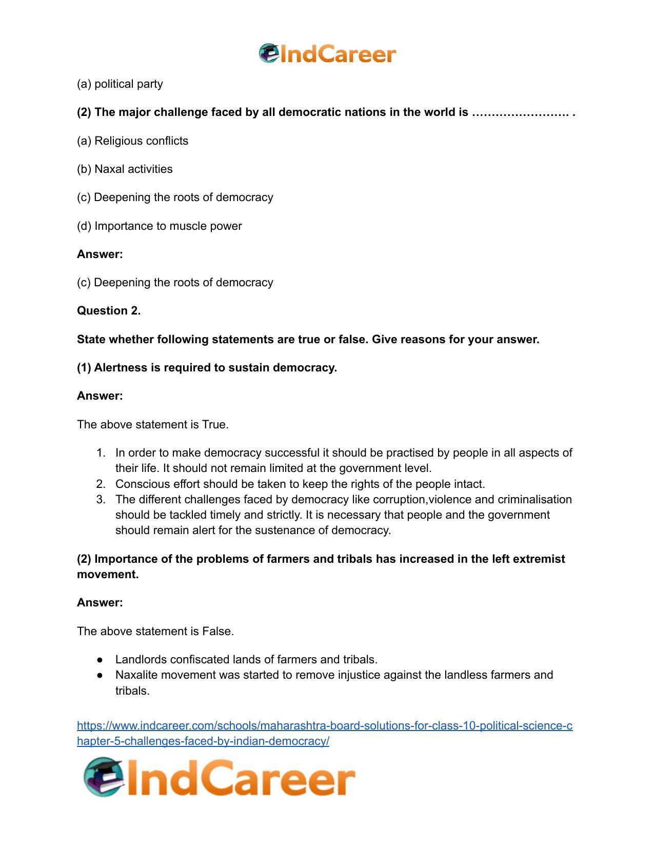Maharashtra Board Solutions for Class 10- Political Science: Chapter 5- Challenges faced by Indian Democracy - Page 3