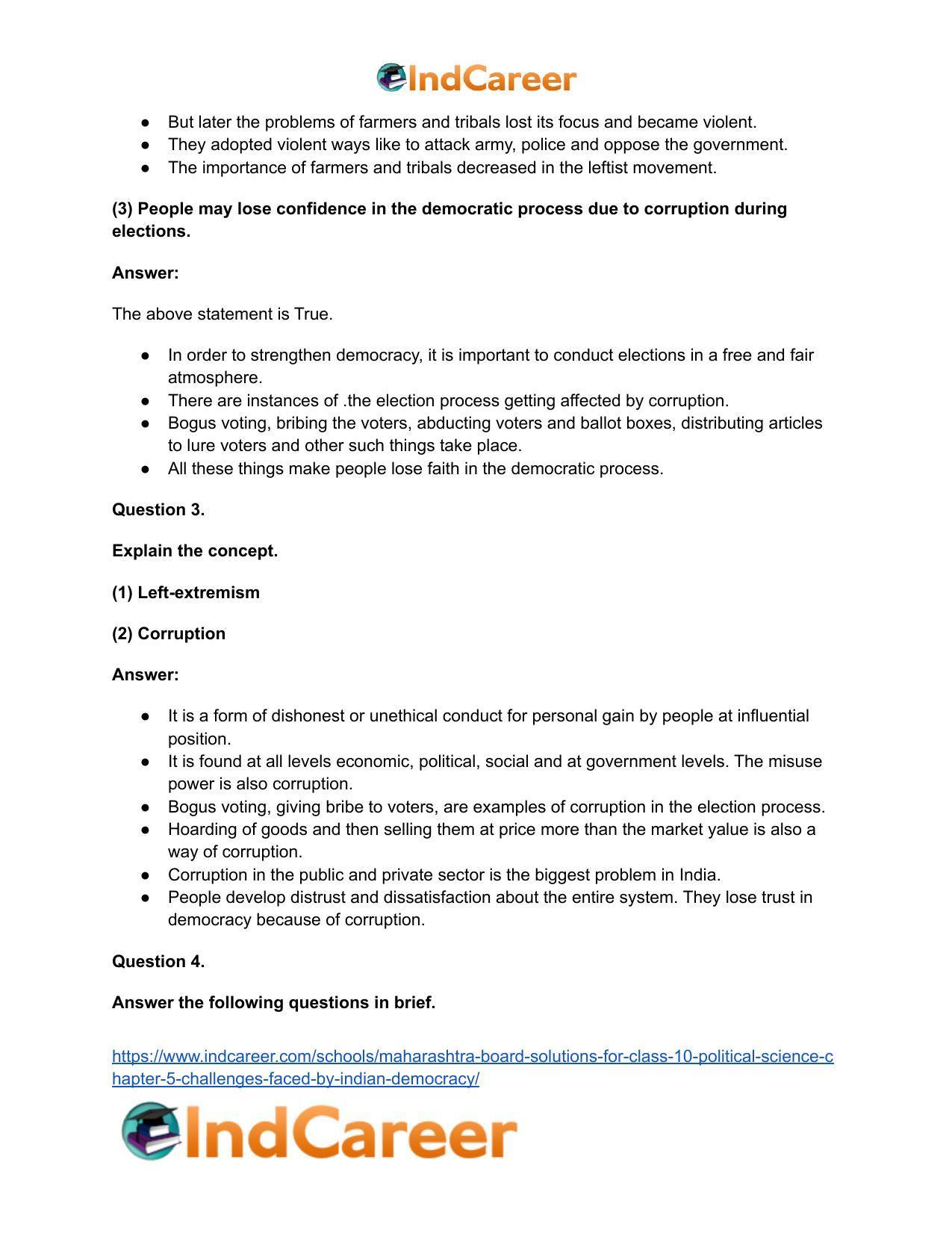 Maharashtra Board Solutions for Class 10- Political Science: Chapter 5- Challenges faced by Indian Democracy - Page 4
