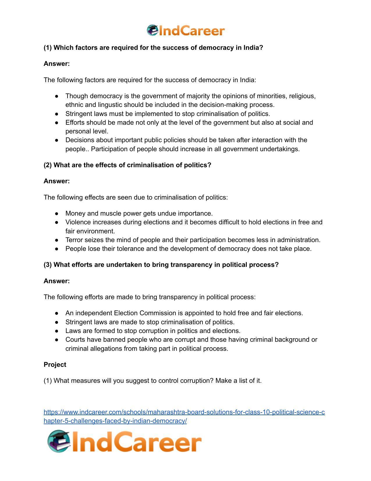 Maharashtra Board Solutions for Class 10- Political Science: Chapter 5- Challenges faced by Indian Democracy - Page 5