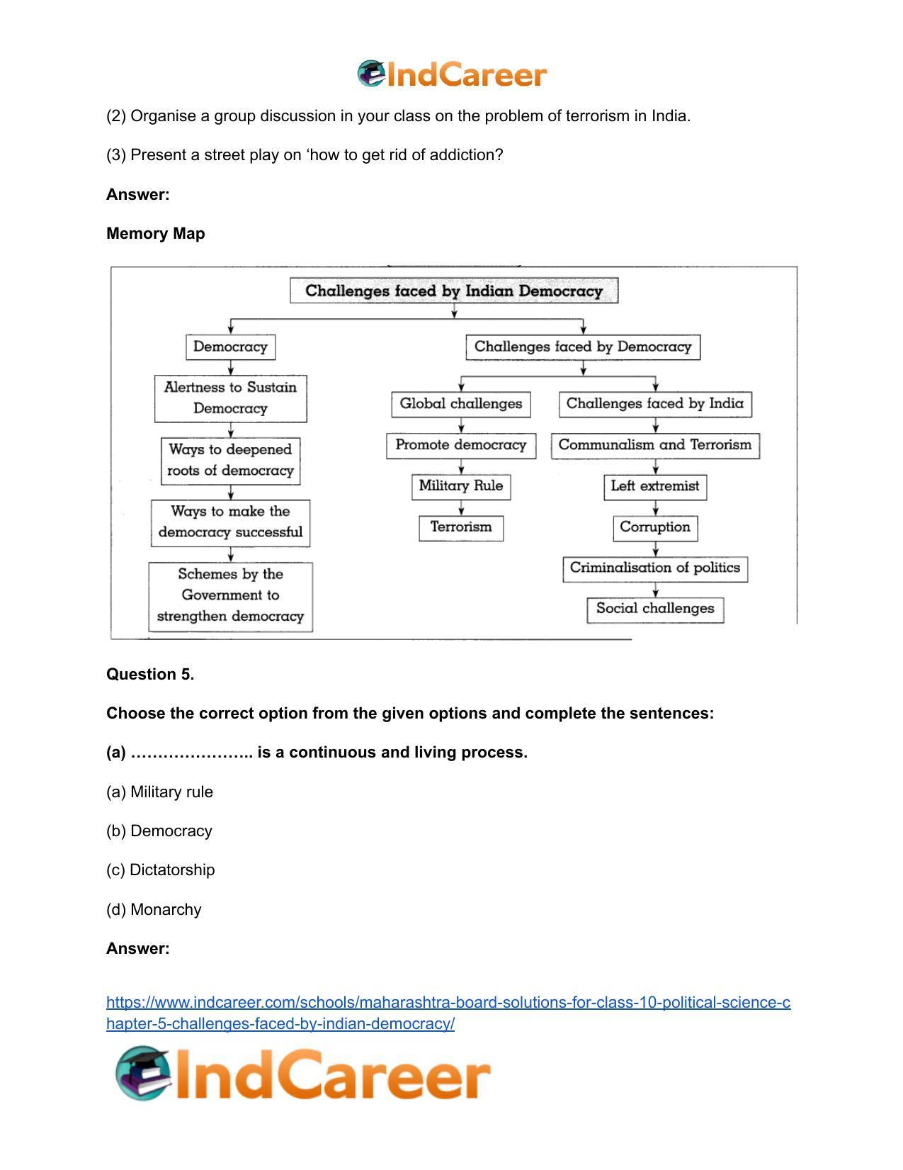 Maharashtra Board Solutions for Class 10- Political Science: Chapter 5- Challenges faced by Indian Democracy - Page 6