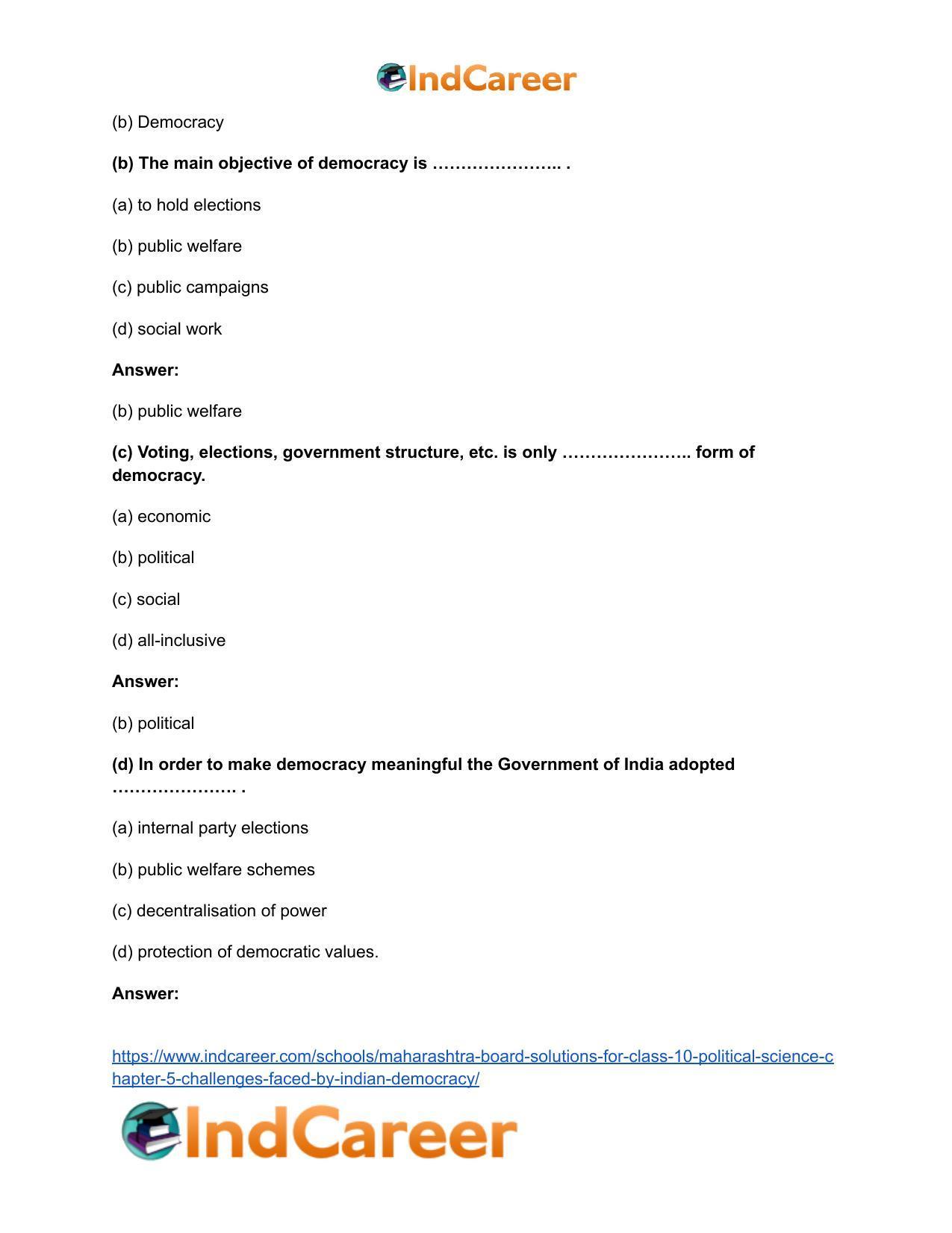 Maharashtra Board Solutions for Class 10- Political Science: Chapter 5- Challenges faced by Indian Democracy - Page 7