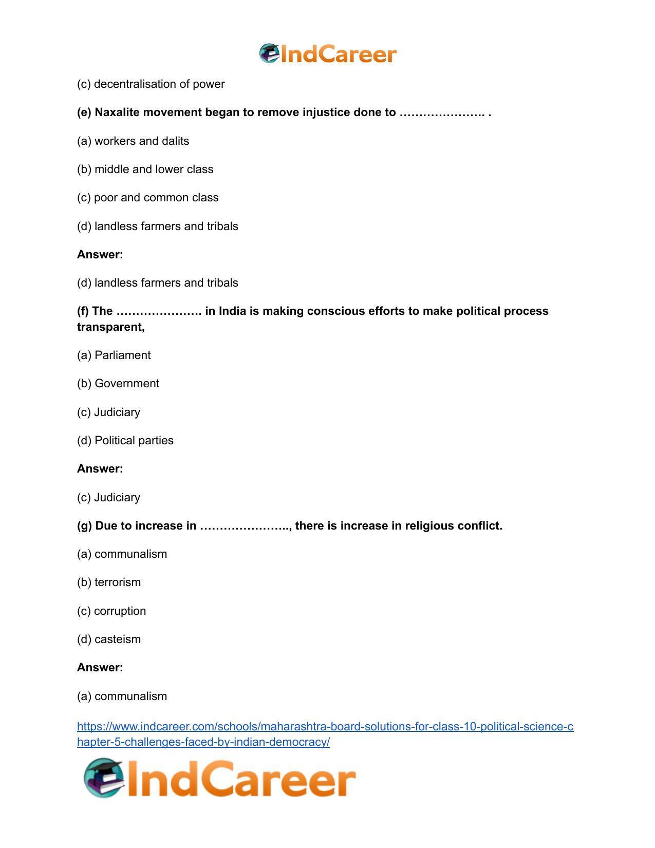 Maharashtra Board Solutions for Class 10- Political Science: Chapter 5- Challenges faced by Indian Democracy - Page 8