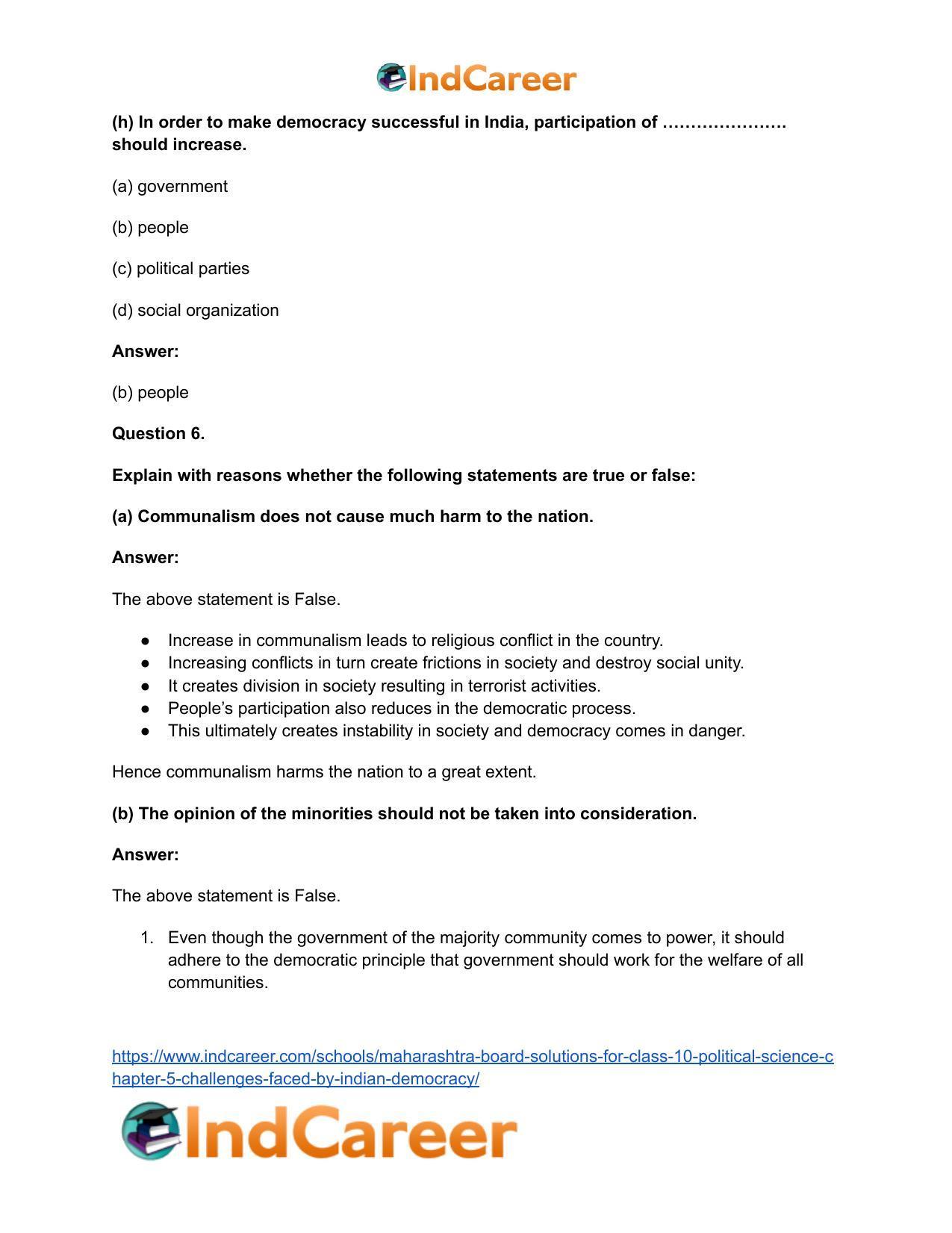 Maharashtra Board Solutions for Class 10- Political Science: Chapter 5- Challenges faced by Indian Democracy - Page 9