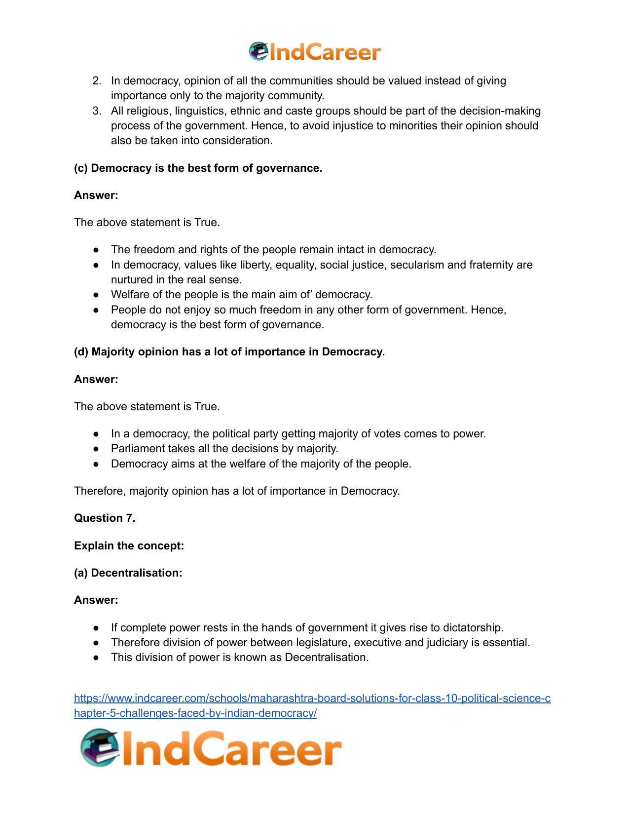 Maharashtra Board Solutions for Class 10- Political Science: Chapter 5- Challenges faced by Indian Democracy - Page 10