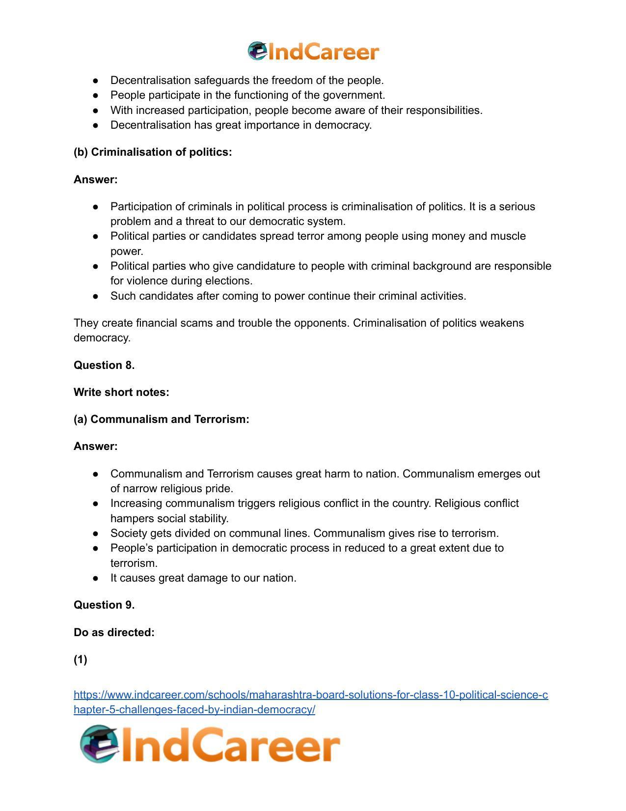 Maharashtra Board Solutions for Class 10- Political Science: Chapter 5- Challenges faced by Indian Democracy - Page 11