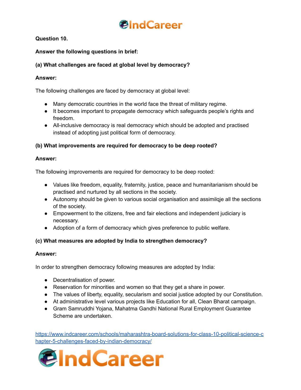 Maharashtra Board Solutions for Class 10- Political Science: Chapter 5- Challenges faced by Indian Democracy - Page 15