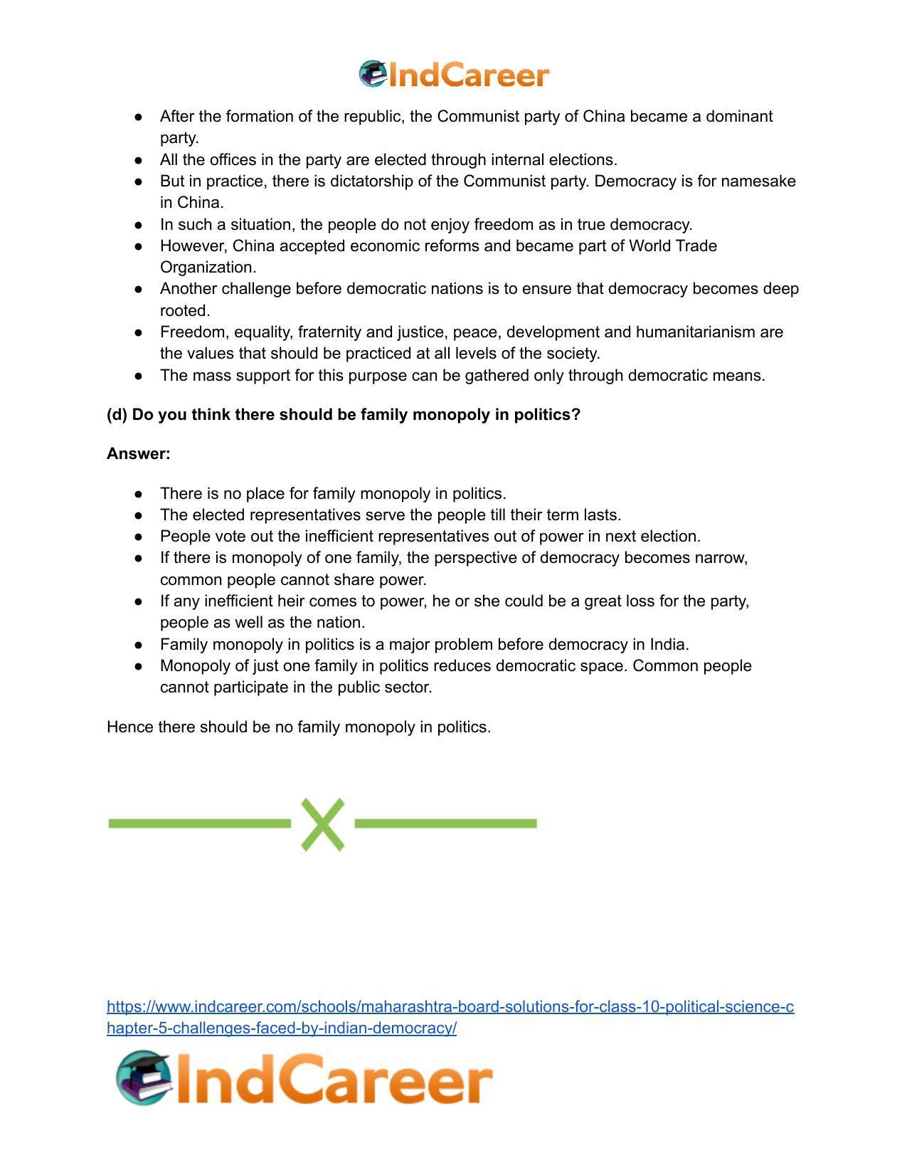Maharashtra Board Solutions for Class 10- Political Science: Chapter 5- Challenges faced by Indian Democracy - Page 17
