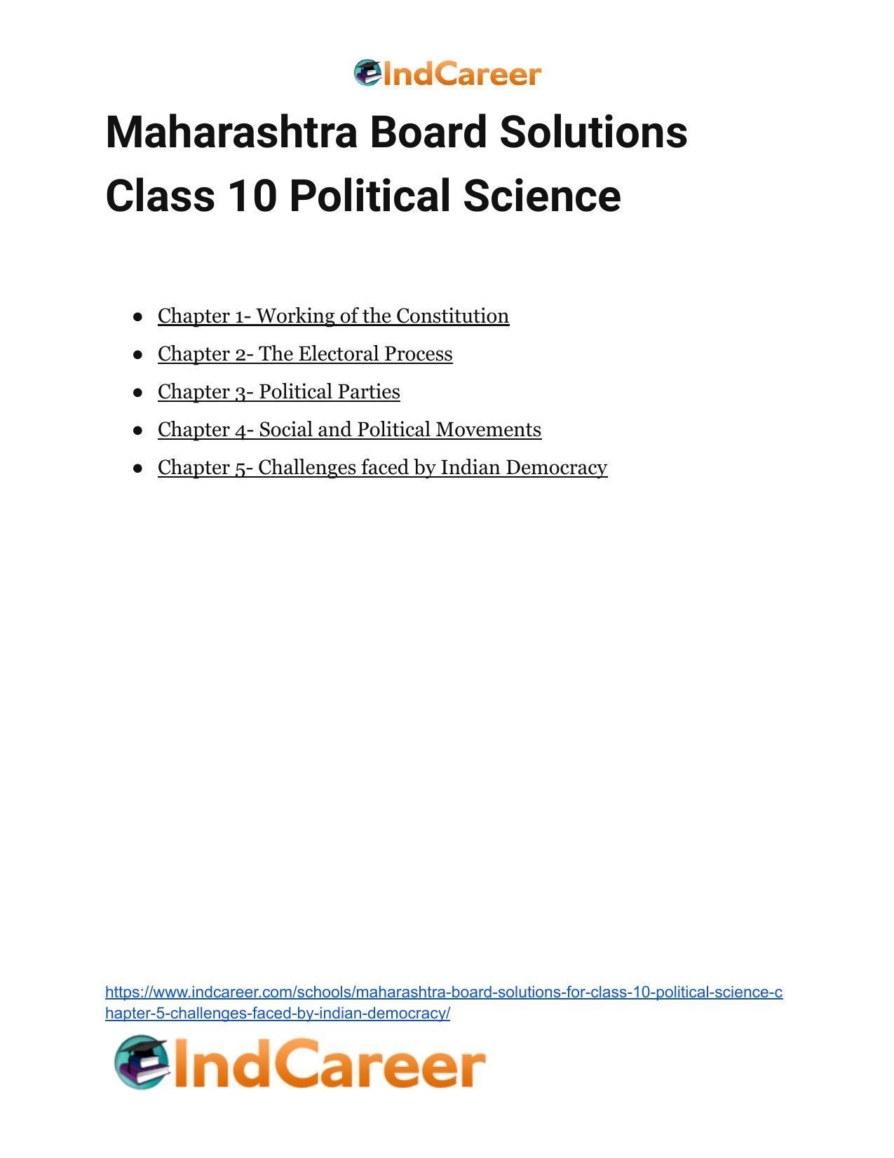 Maharashtra Board Solutions for Class 10- Political Science: Chapter 5- Challenges faced by Indian Democracy - Page 18