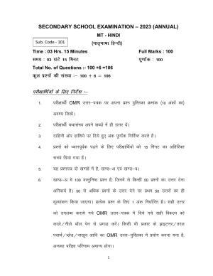 Bihar Board 10th HINDI (MT) Model Paper 2023