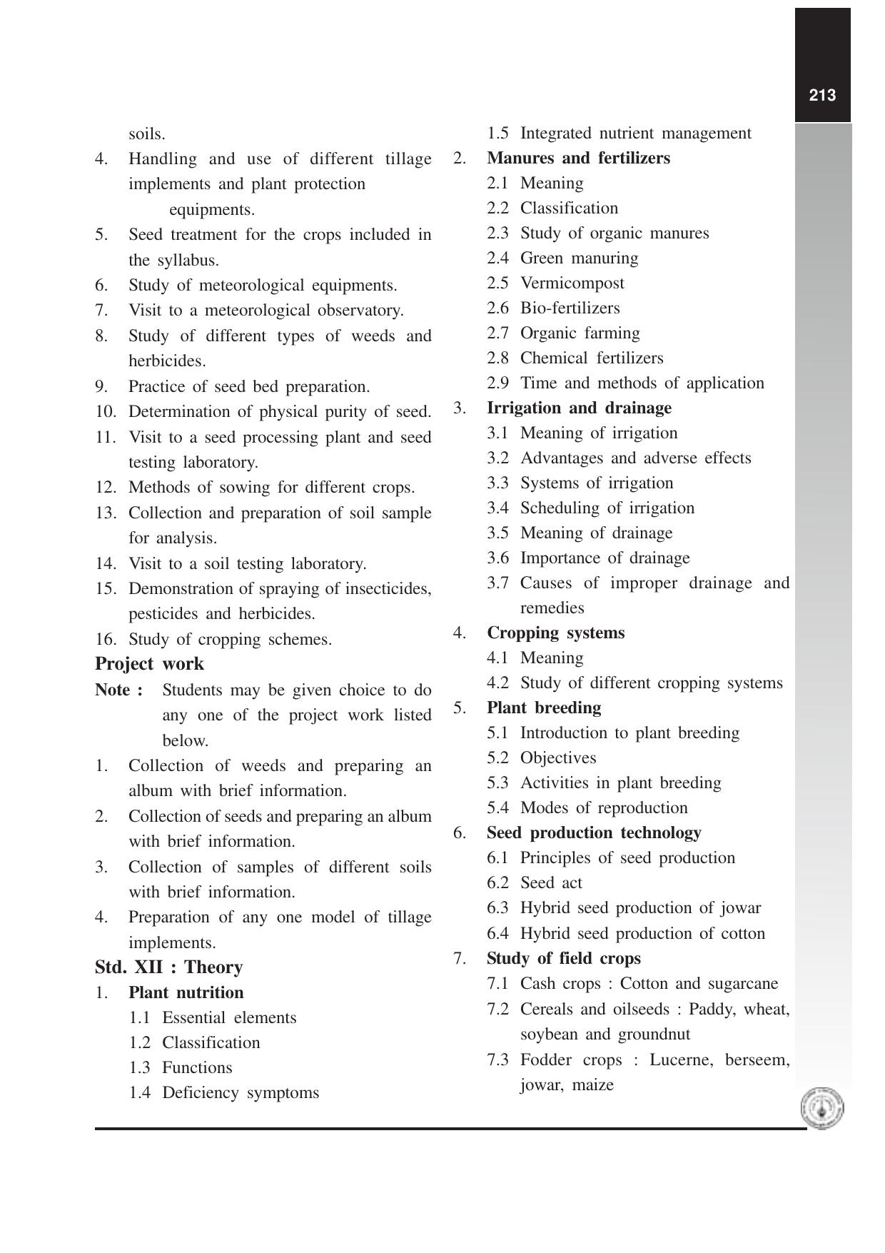Maharashtra HSC Agriculture Science and Technology (Crop Production) Syllabus  - Page 3