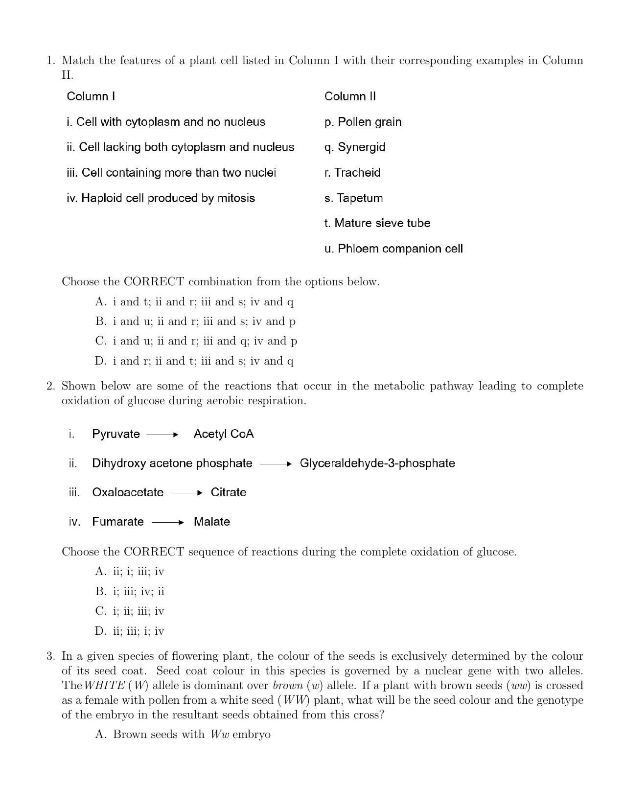 IISER Aptitude Test 2022 English Question Paper - Page 1
