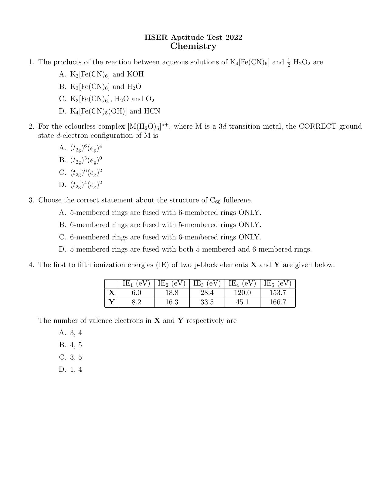 IISER Aptitude Test 2022 English Question Paper - Page 5