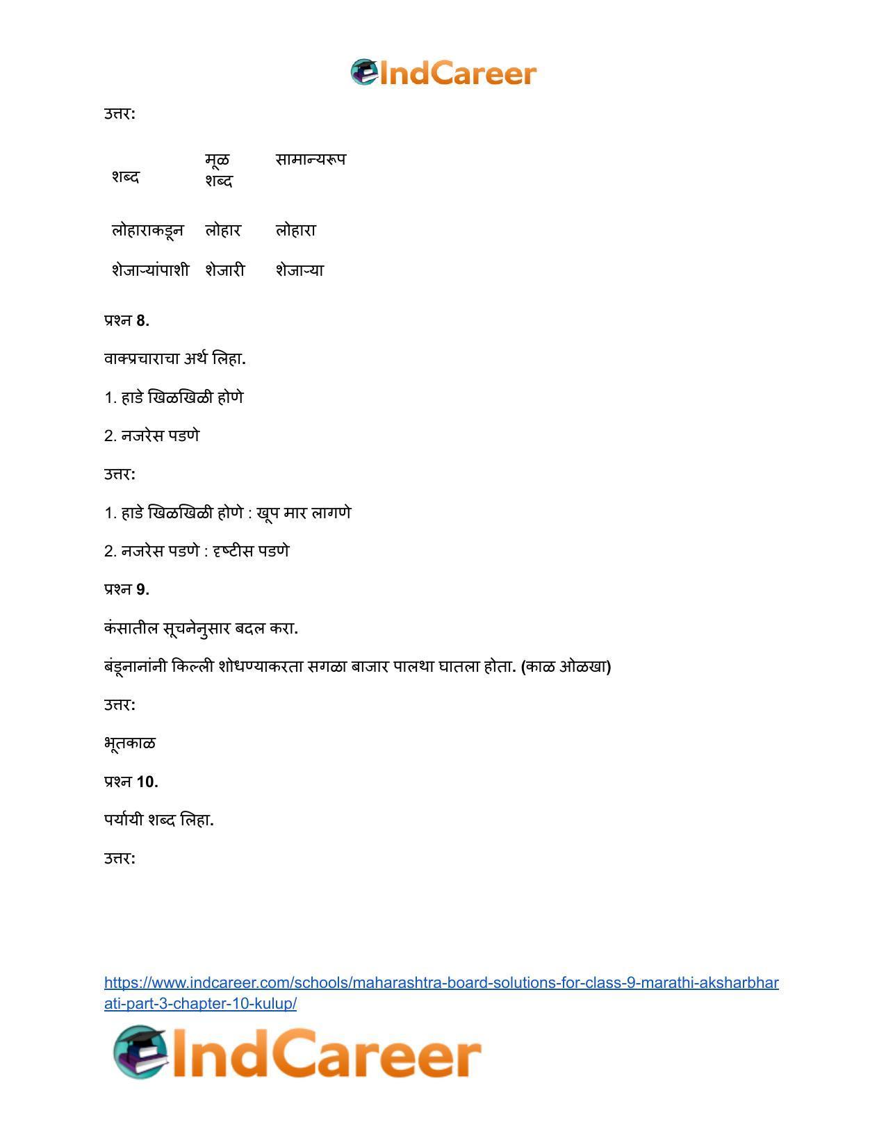 Maharashtra Board Solutions for Class 9- Marathi Aksharbharati (Part- 3): Chapter 10- कुलूप - Page 20