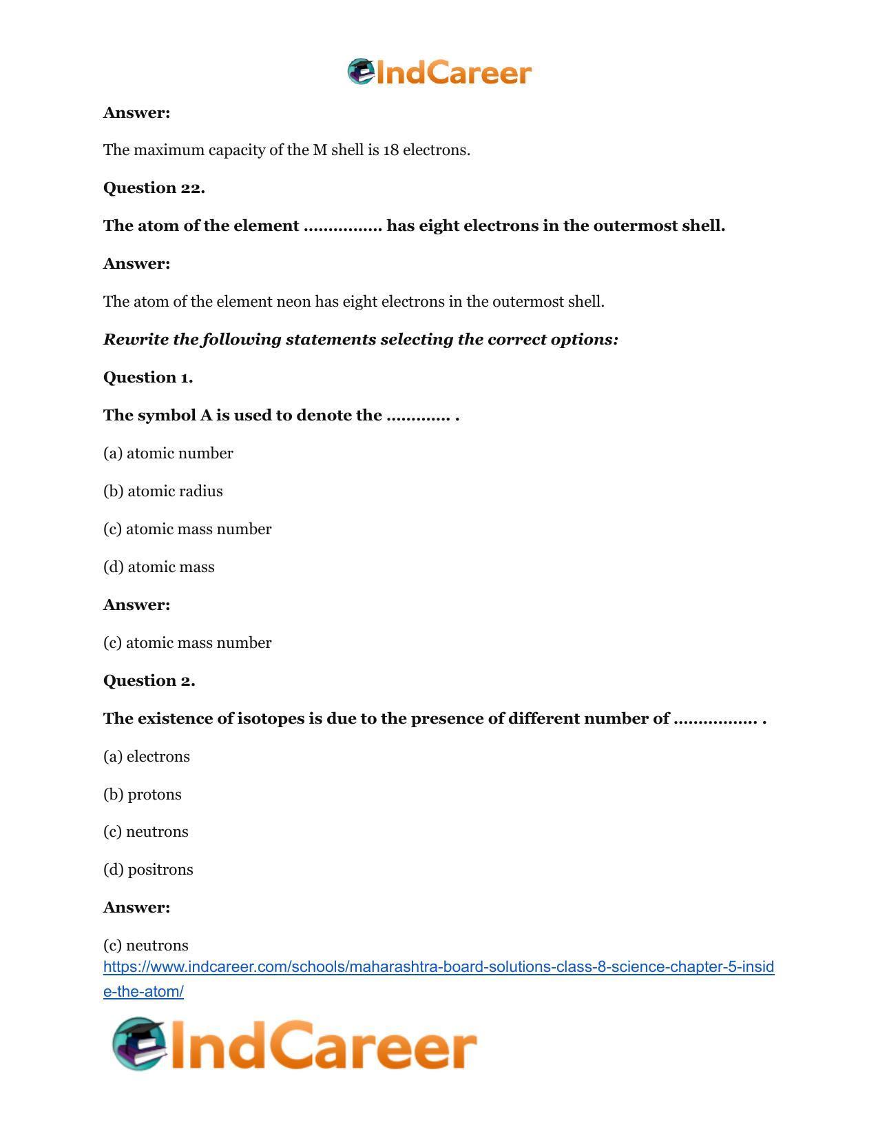 Maharashtra Board Solutions Class 8-Science: Chapter 5- Inside the Atom - Page 16