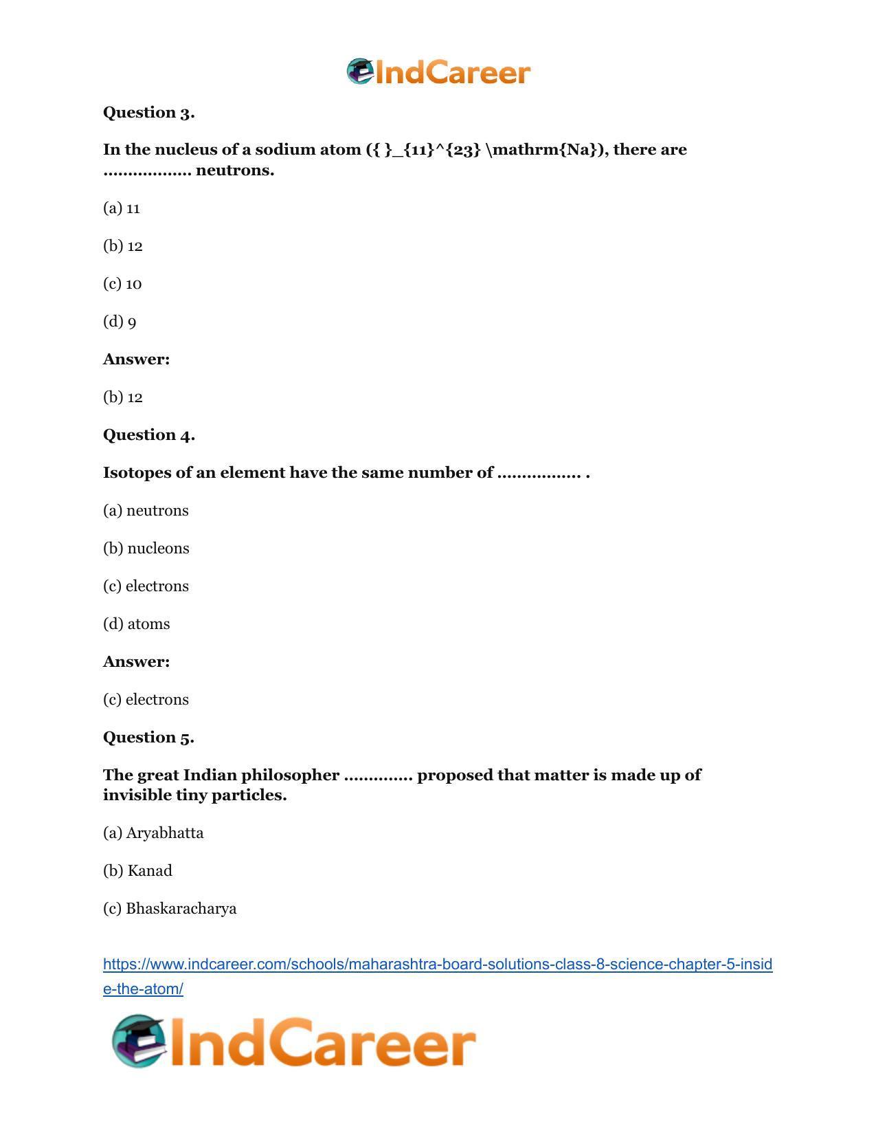 Maharashtra Board Solutions Class 8-Science: Chapter 5- Inside the Atom - Page 17