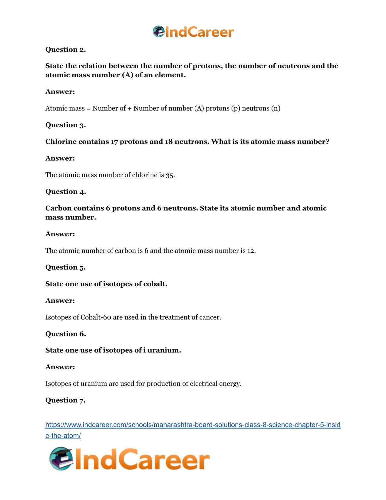 Maharashtra Board Solutions Class 8-Science: Chapter 5- Inside the Atom - Page 32