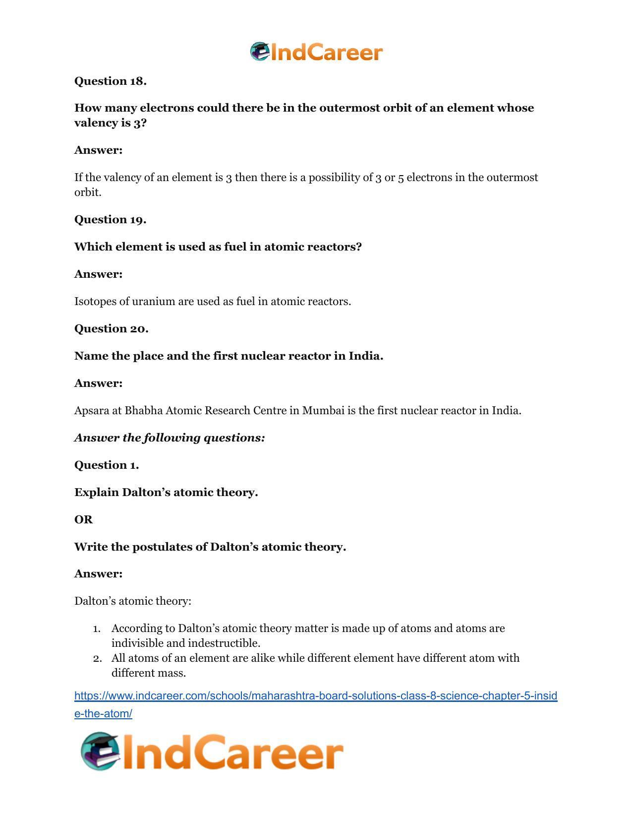 Maharashtra Board Solutions Class 8-Science: Chapter 5- Inside the Atom - Page 35