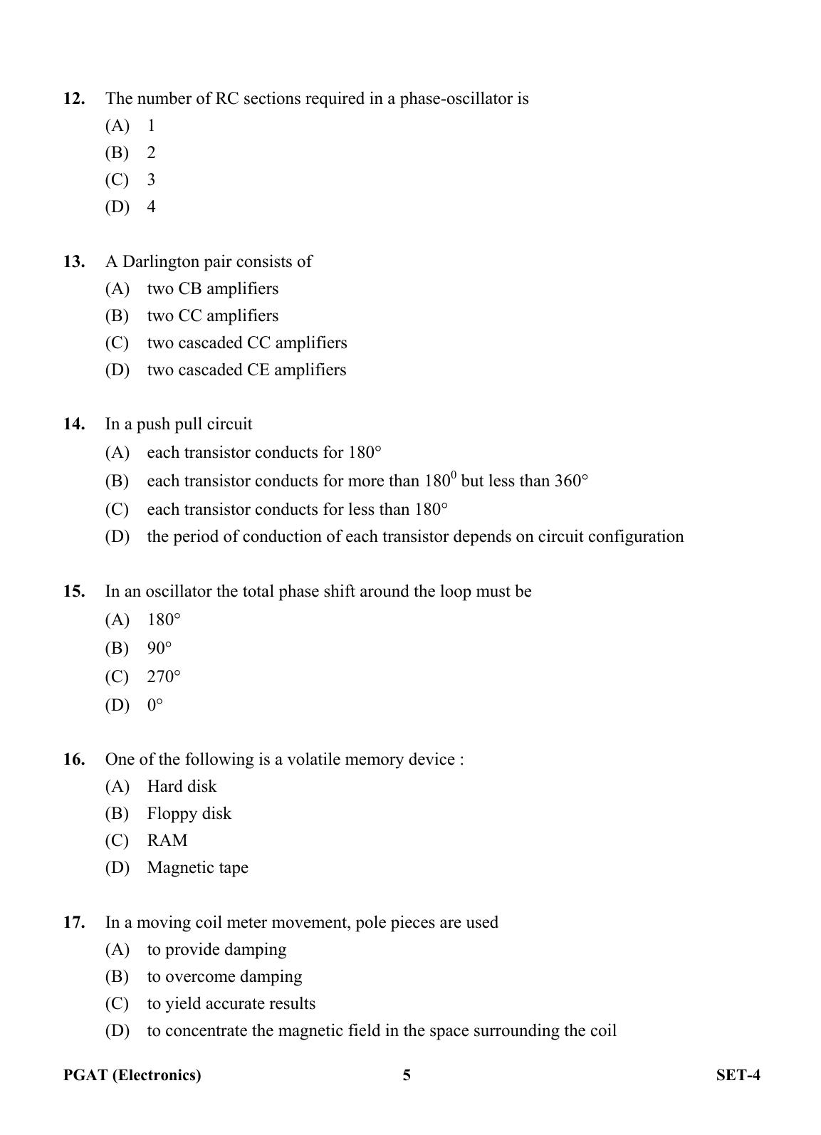 OJEE PGAT 2013 Electronics Set 4 Question Paper - Page 4