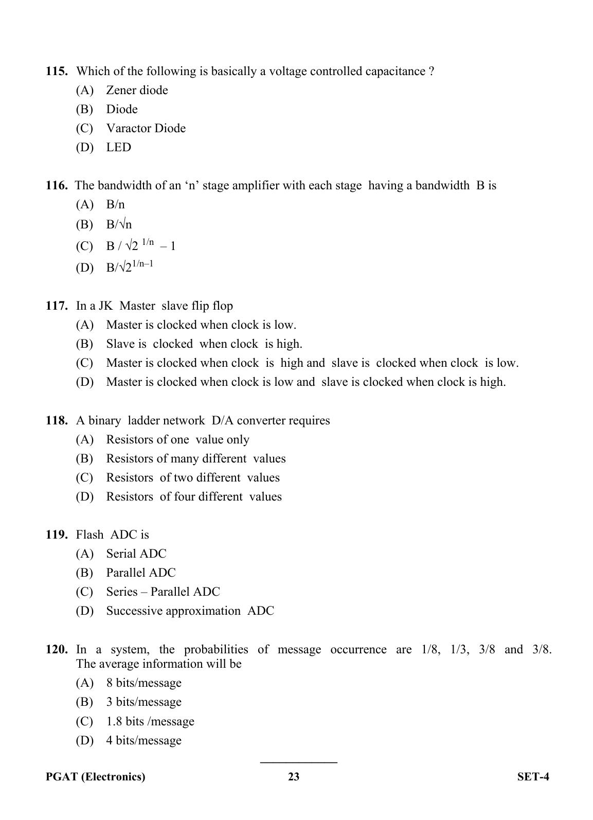 OJEE PGAT 2013 Electronics Set 4 Question Paper - Page 22