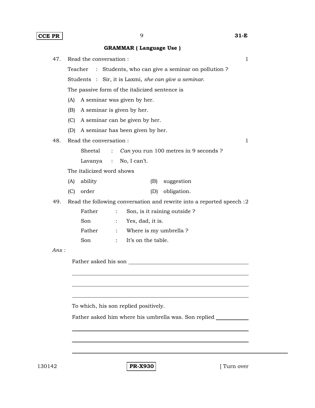 Karnataka SSLC English - Second Language - ENGLISH (31-E-CCE-PR_21) (Supplementary) June 2016 Question Paper - Page 9