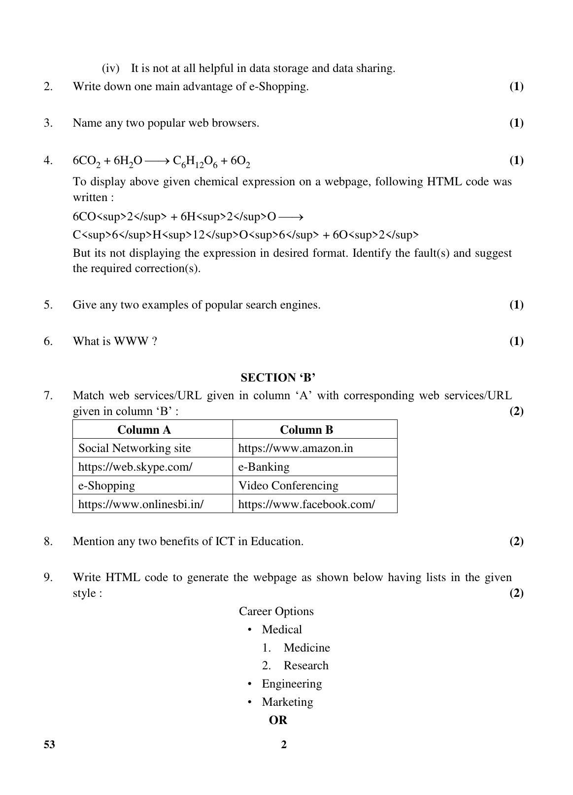 CBSE Class 10 53 (Foundation Of Inform.Tech.) 2018 Question Paper - Page 2