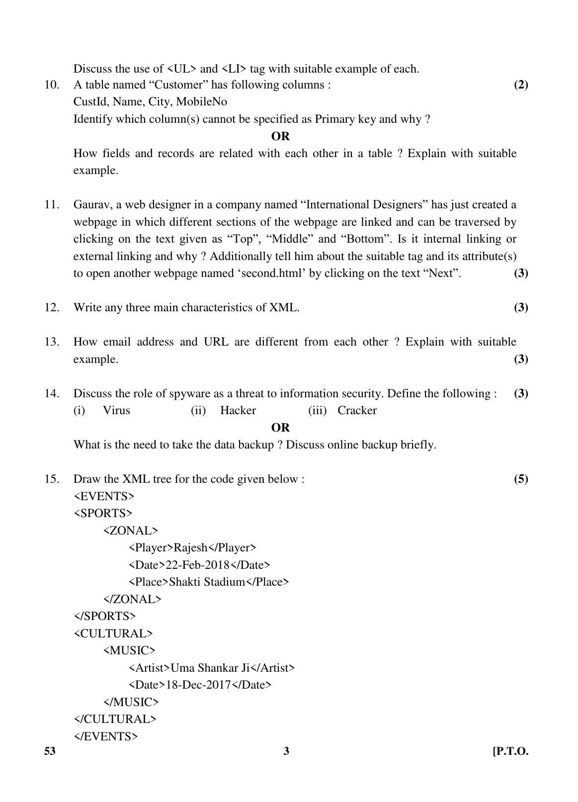 CBSE Class 10 53 (Foundation Of Inform.Tech.) 2018 Question Paper - Page 3