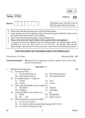 CBSE Class 10 53 (Foundation Of Inform.Tech.) 2018 Question Paper