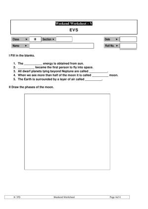 Worksheet for Class 3 EVS Assignment 109 Revision