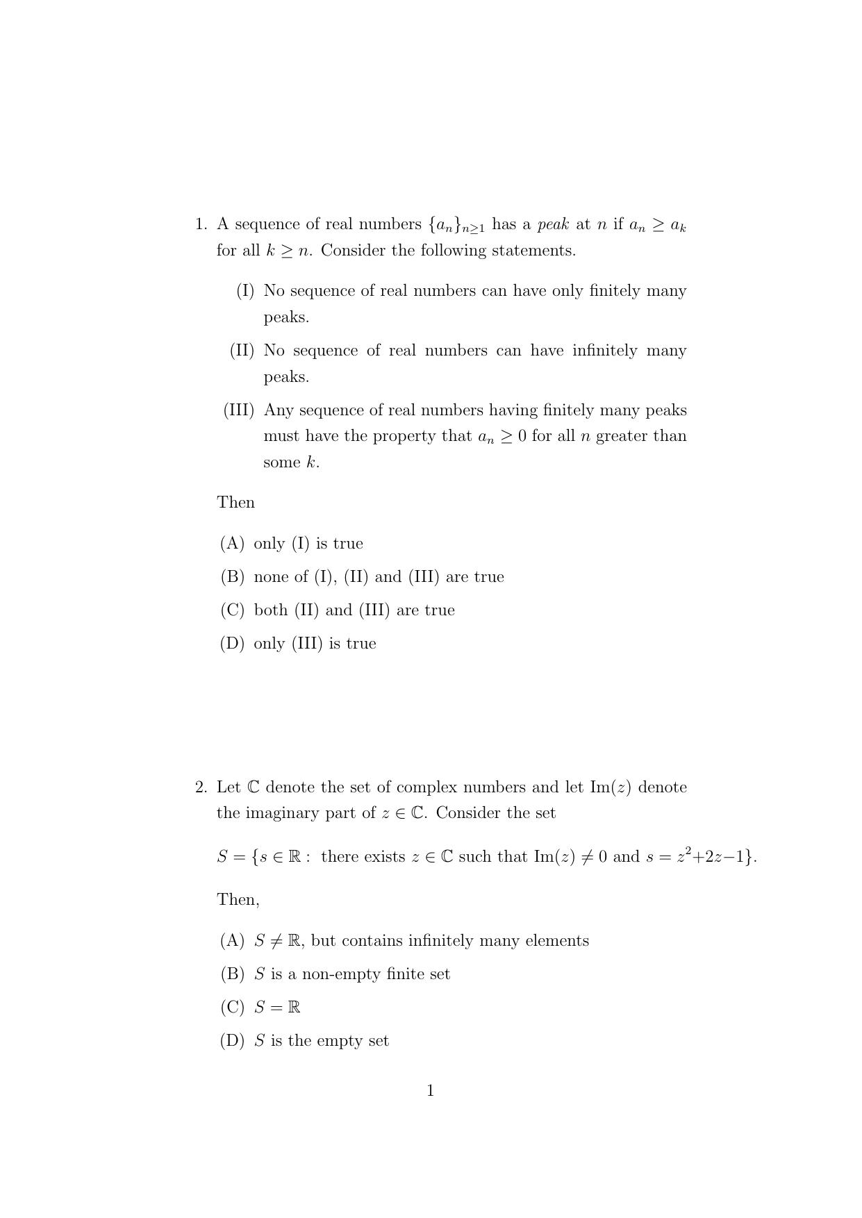 ISI Admission Test Master of Statistics (M.Stat.) (PSA) 2024 Sample Paper - Page 1