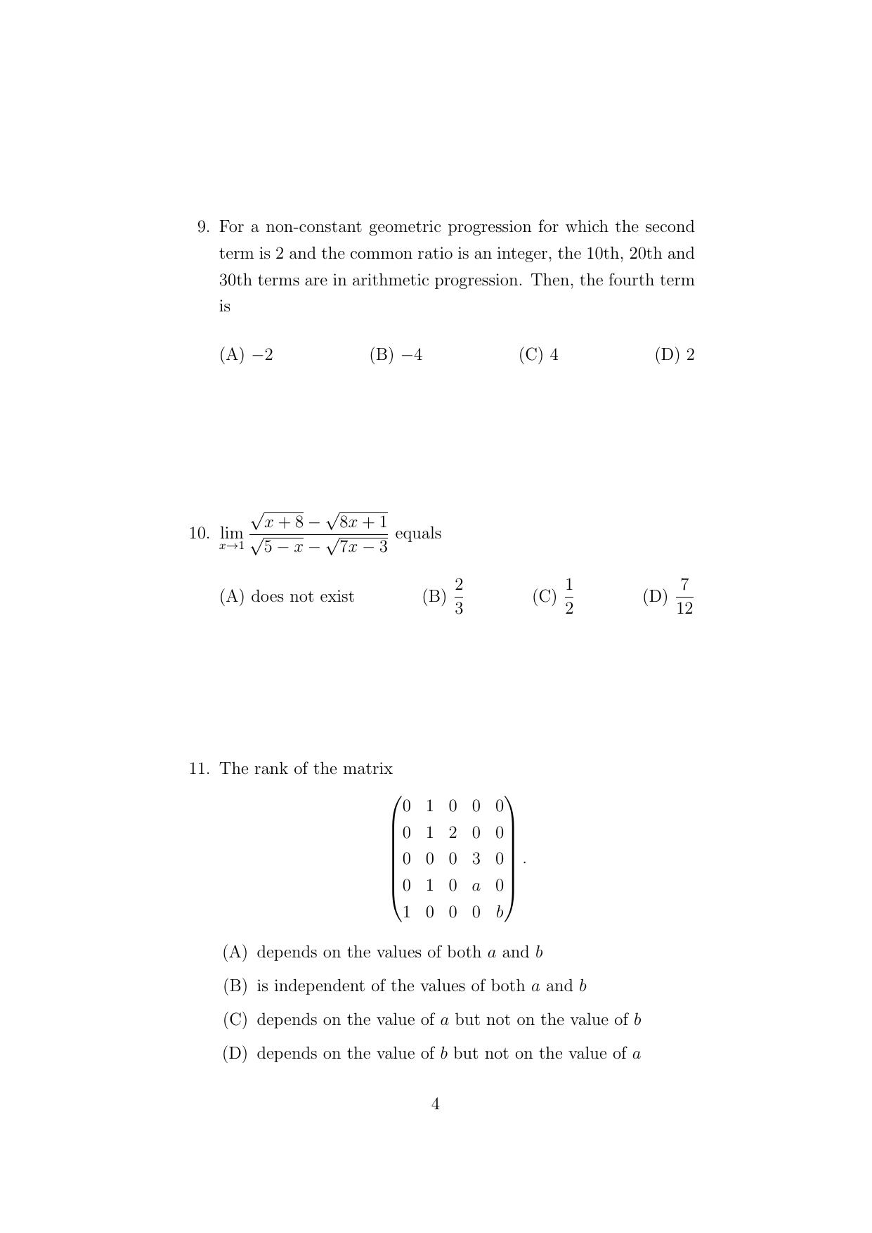 ISI Admission Test Master of Statistics (M.Stat.) (PSA) 2024 Sample Paper - Page 4