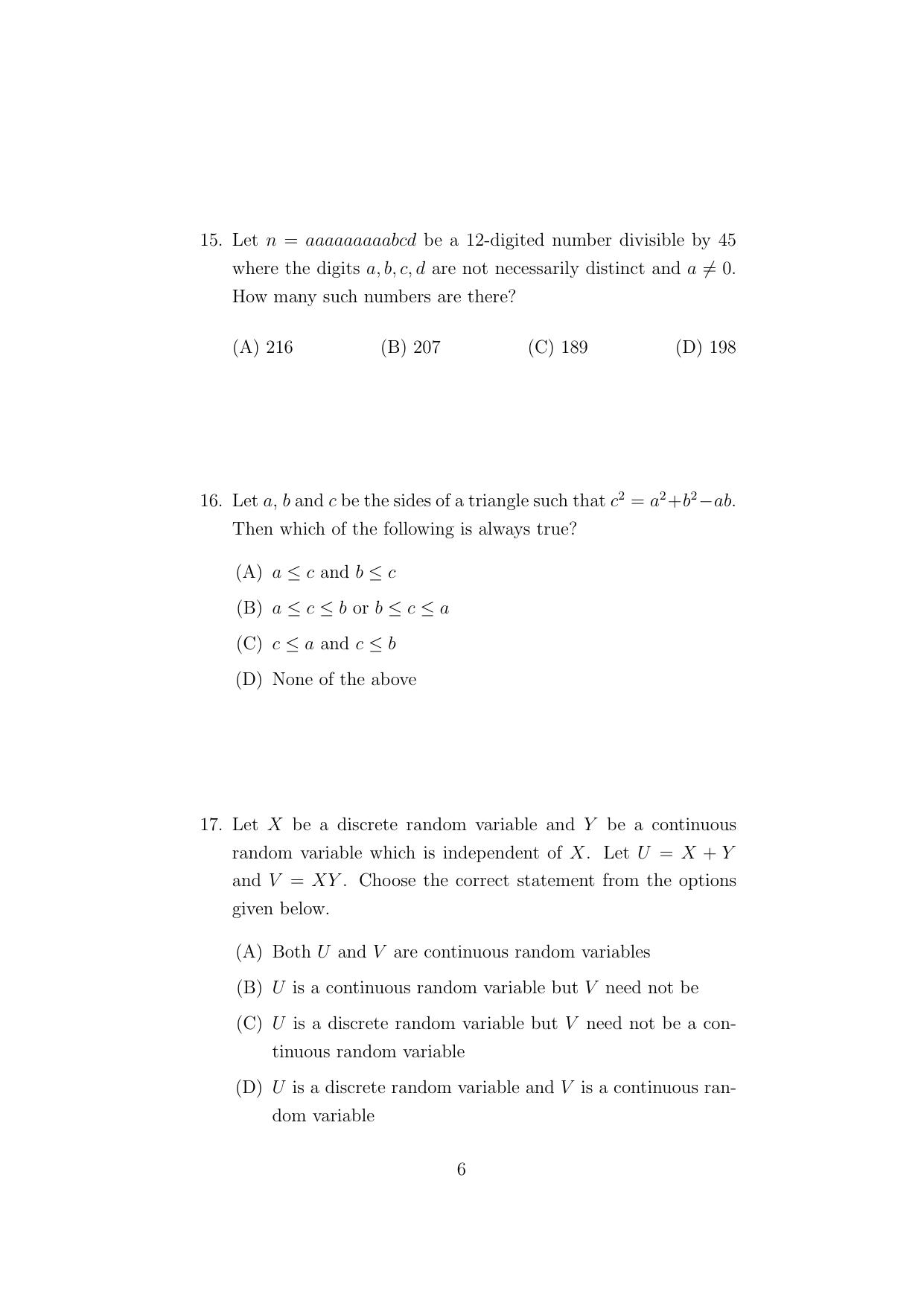 ISI Admission Test Master of Statistics (M.Stat.) (PSA) 2024 Sample Paper - Page 6