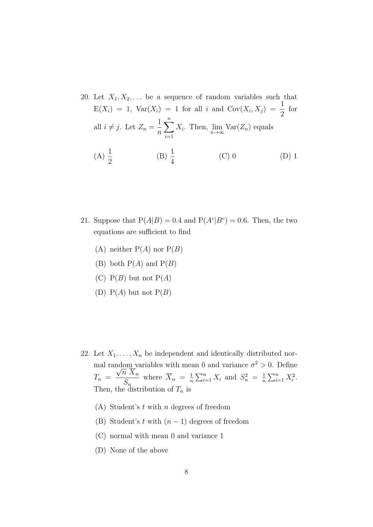 ISI Admission Test Master of Statistics (M.Stat.) (PSA) 2024 Sample Paper - Page 8