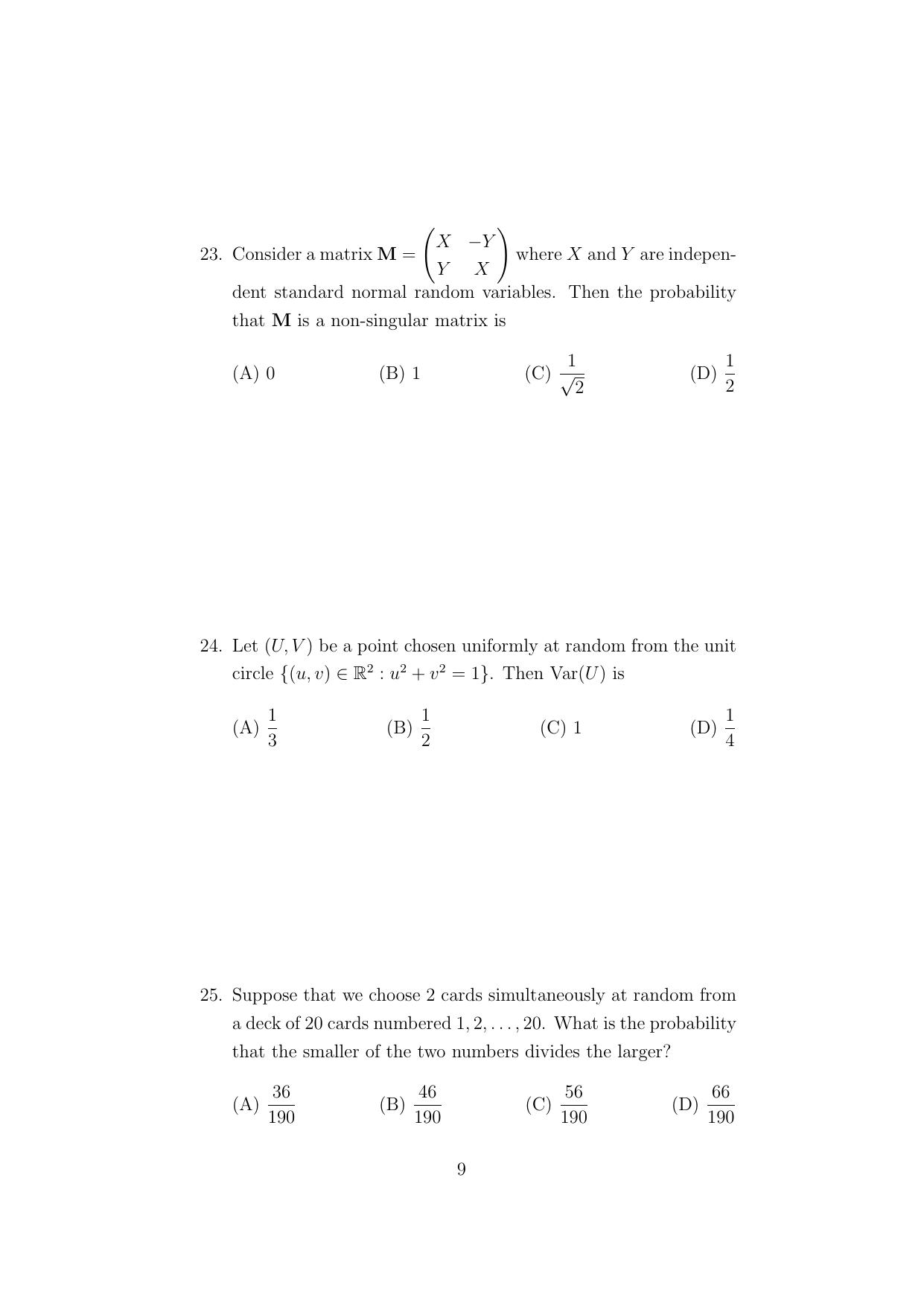ISI Admission Test Master of Statistics (M.Stat.) (PSA) 2024 Sample Paper - Page 9