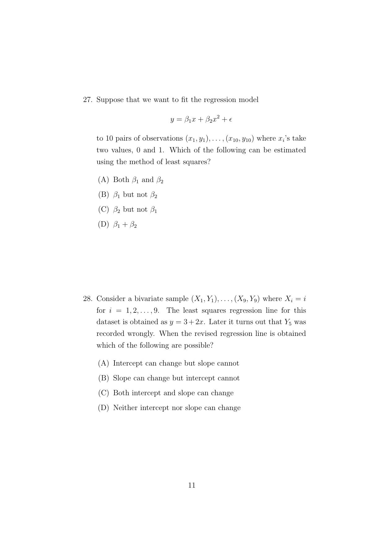 ISI Admission Test Master of Statistics (M.Stat.) (PSA) 2024 Sample Paper - Page 11